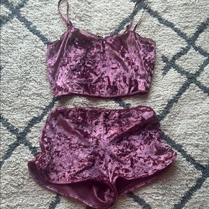 Fashion Nova Purple Velvet Pajama Set